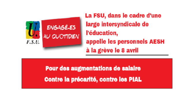 La FSU appelle les personnels AESH à la grève le 8 avril